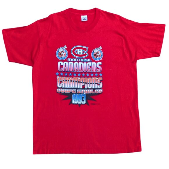SOLD Vintage 1993 Montreal Canadiens Stanley Cup Champions Red T Shirt XL Men - Picture 1 of 4